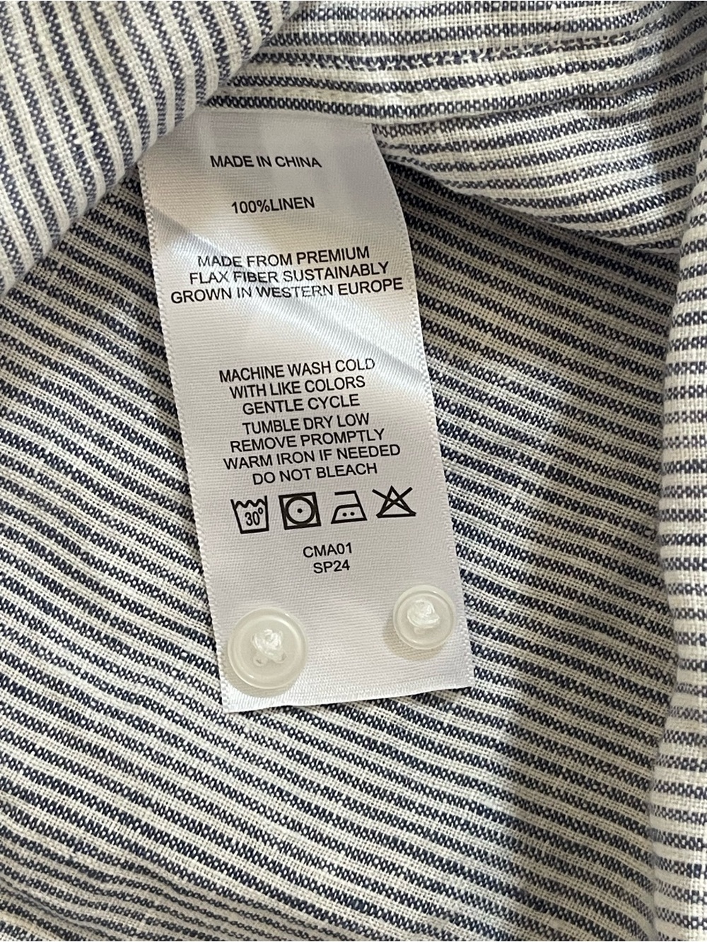 Quince NEW 100% European Linen Long Blue Sleeve Pinstripe Shirt Small Size Small - Picture 5 of 6